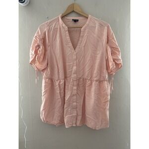 Torrid Womens Challis Tie Short Sleeve Top Size 2X Peach Pink Button Front